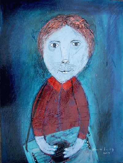 Blue singer painting by artist Klowor Waldiyono